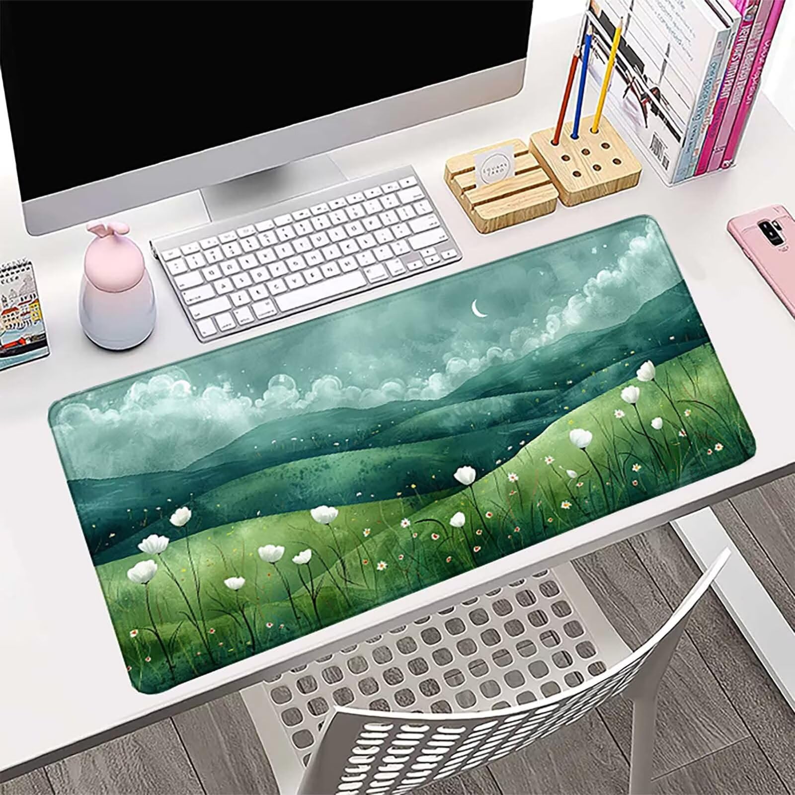 Verde Alfombrilla Ratón Paisaje Alfombrilla Gaming XXL (1500 x 800 x 3 mm), Impermeable Mouse Pad con Bordes Cosidos Tapete Escritorio con Base de Goma Antideslizante para Gaming, Oficina -zzg2505R3
