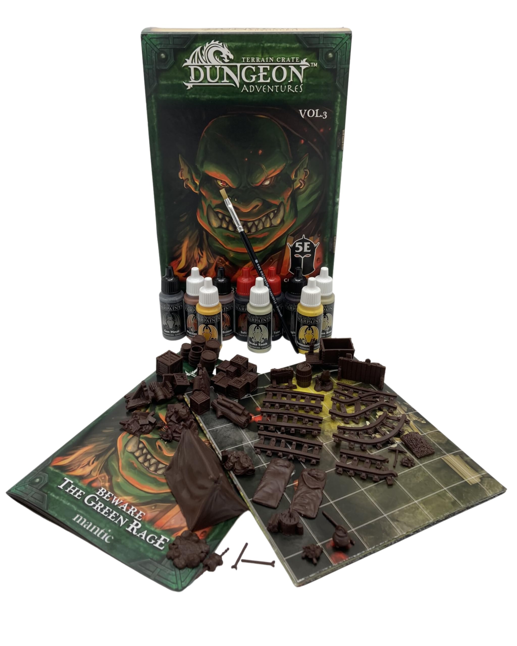 Grinning Gargoyle - Dungeon Adventure Volume 3 – Beware of the Green Rage – DnD Adventure – Floor Plan – DnD Terrain Scenery and Army Paint Paint Set - DnD Accessories - Miniature Paint Set