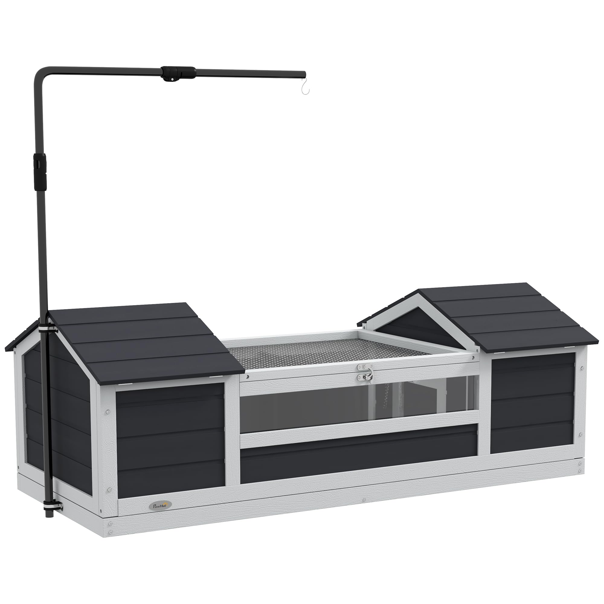 PawHut Maison Tortue terrestre extérieure, enclos Tortue en Bois, 2 niches, Support de Lampe réglable, Toit ouvrable, fenêtre en Acrylique Transparent, Gris