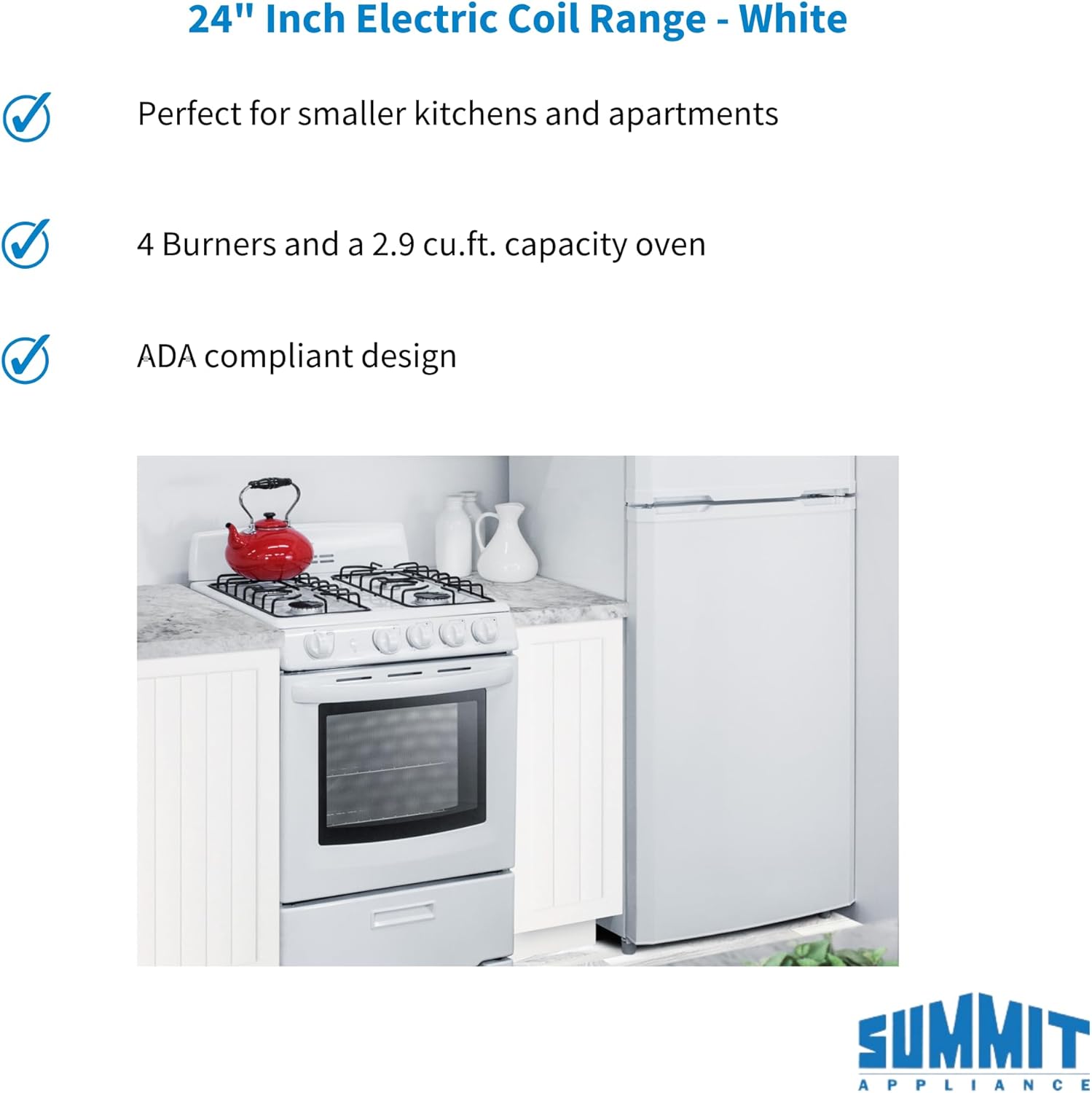 Summit RE2411W 24" Inch Electric Coil Range, 220V - White (ADA Compliant)