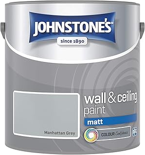 Johnstone\'s - Wall & Ceiling Paint - Manhattan Grey - Matt Finish - Emulsion Paint - Fantastic Coverage - Easy to Apply - Dry in 1-2 Hours - 12m2 Coverage per Litre - 2.5L