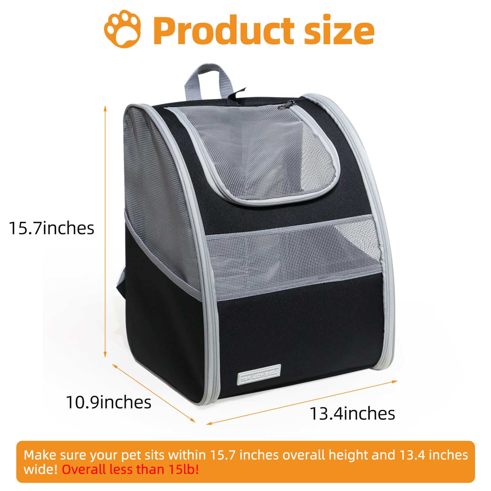 Bolsa de transporte para gatos, transportador de mascotas para gatos y perros, hasta 30 libras, bolsa de viaje plegable, mochila de gran espacio para viajes, color negro