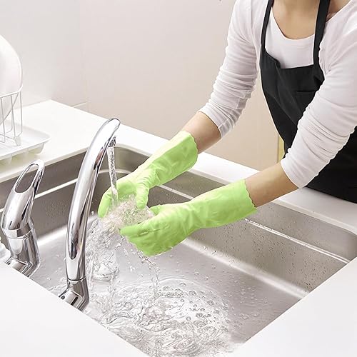 Miniatura 4 de SHOWA 111 - Guantes de limpieza respetuosos con la piel, guantes de cocina para lavavajillas con forro flocado de algodón, reutilizables,