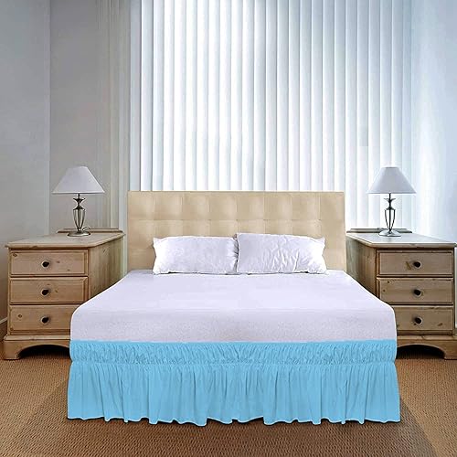 Miniatura 29 de Falda de cama con volantes envolvente con cinturón elástico ajustable, caída de 14 pulgadas, fácil de poner y quitar, mezcla de volantes de polvo