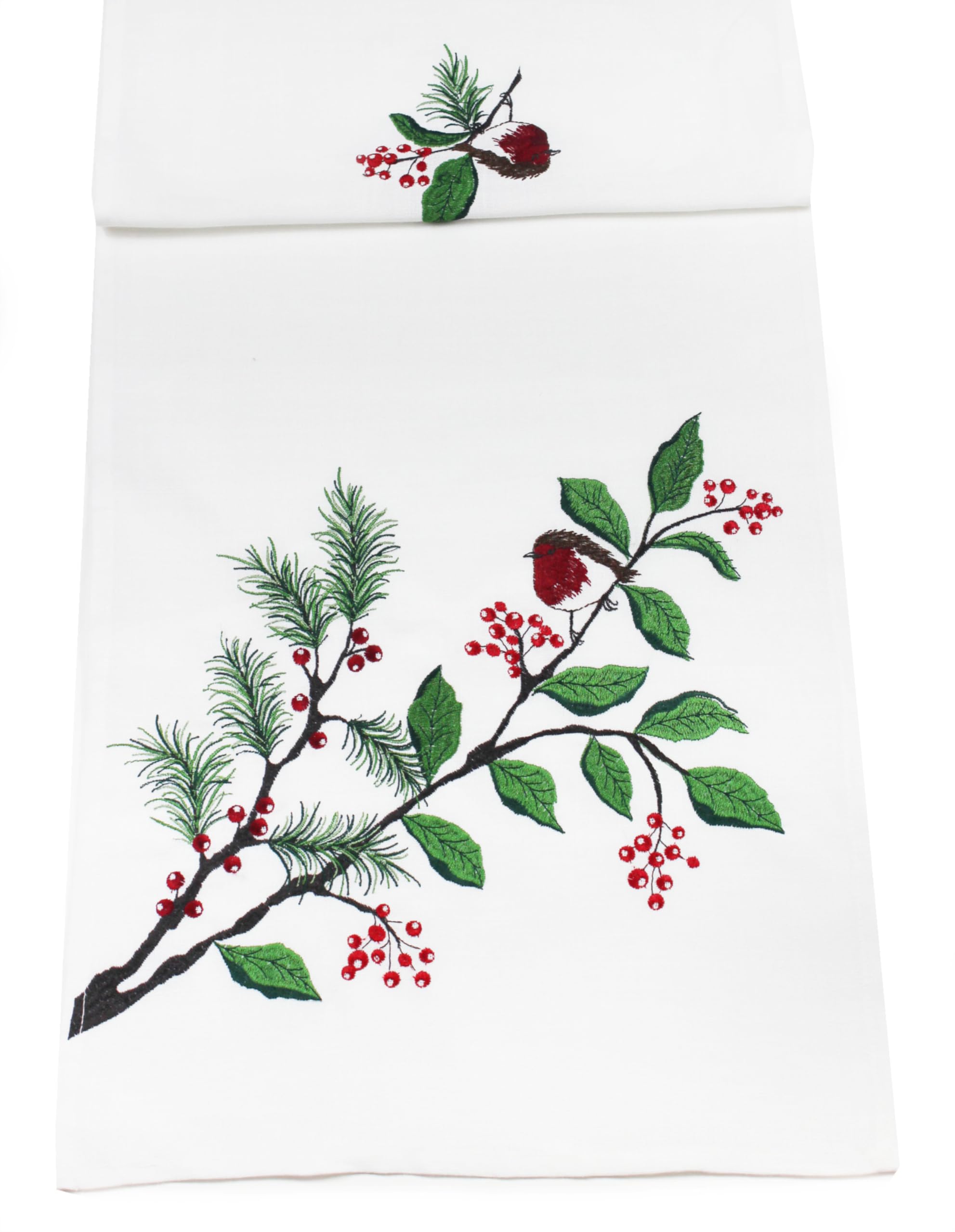 Peggy Wilkins Multicolor Robin Hedgerow Christmas Embroidered Table Runner - 14" X 75"