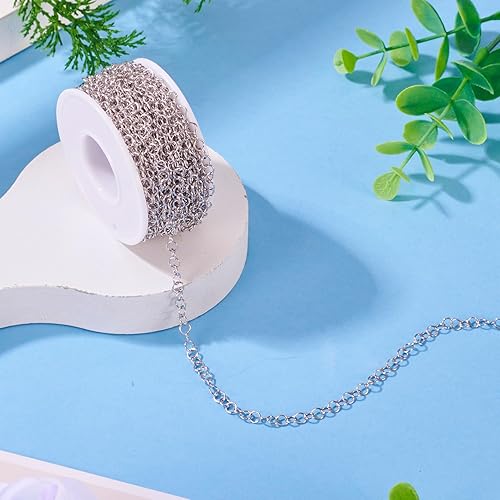 Miniatura 2 de Pandahall - Cadenas Rolo de acero inoxidable de 32.8 pies de 0.157 x 0.024 in sin soldar, cadenas Belcher con carrete para hacer joyas de bricolaje