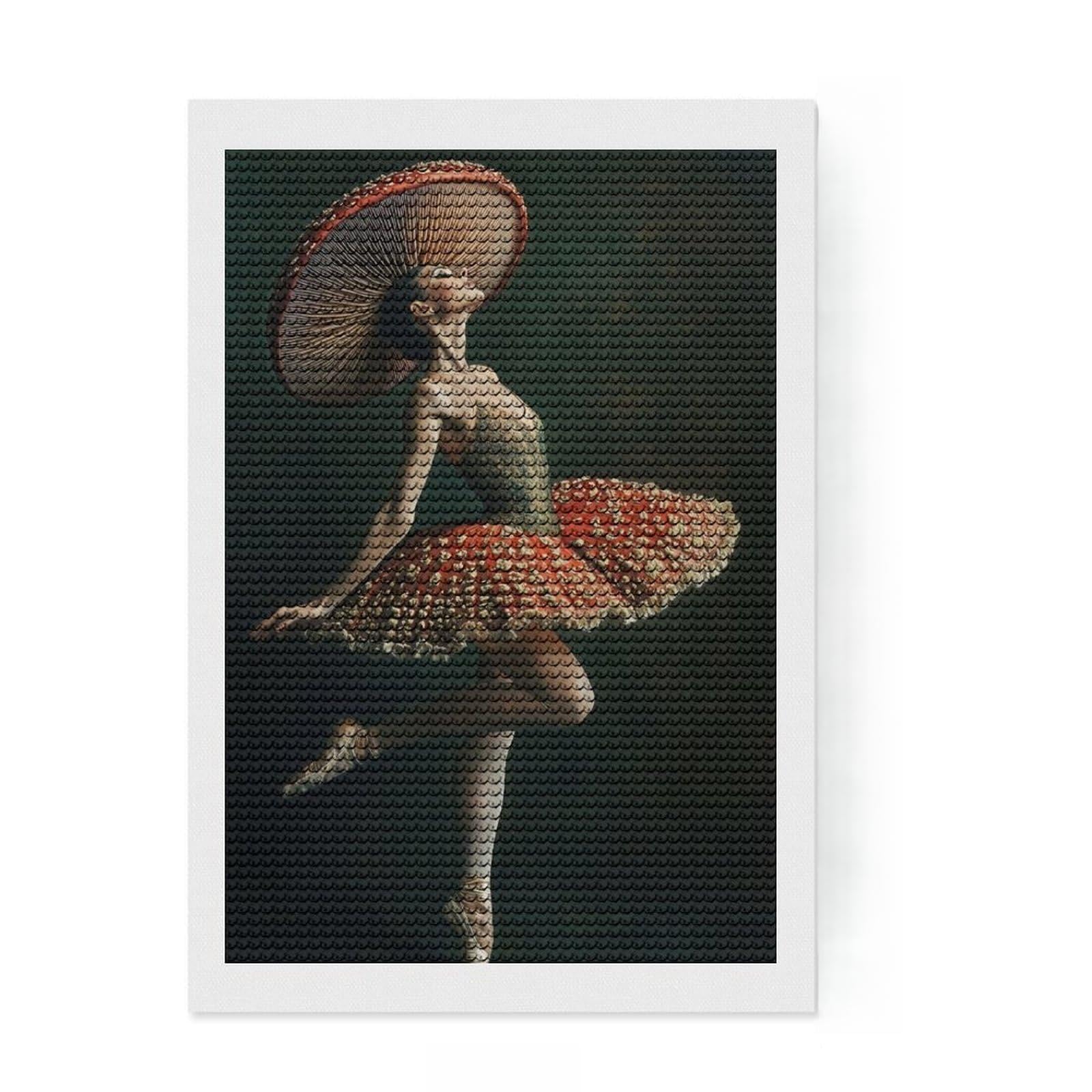 Junmoney Mushroom Ballerina Diamond Art Kit 8"x12", with Tool Kit, Easy to Enjoy, Bedroom Decor, Christmas Gift, Pleasing Wall Art Project
