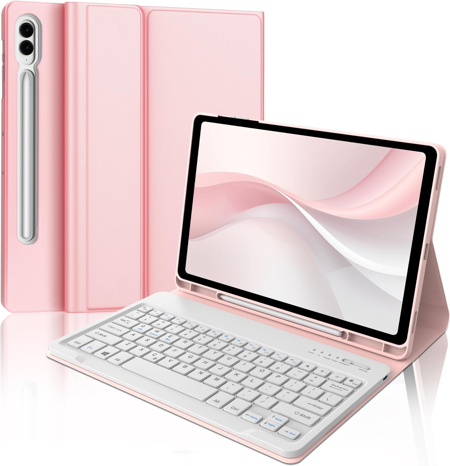 Samsung Galaxy Tab S10+ Plus/S9+ Plus/S9 FE+ Plus/S8+ Plus/S7+ Plus/S7 FE 12.4 inch Case with Keyboard, Detachable Wireless Bluetooth Keyboard Case, Slim Folio Smart Cover with S Pen Holder, Pink