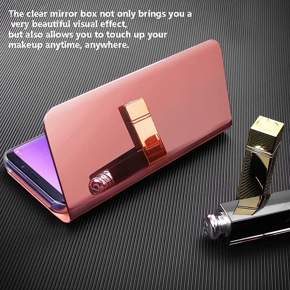 Wuzixi Cover per Xiaomi Redmi 9T. Flip Custodia Specchio con Funzione Kickstand, Ultra-Sottile Specchio Tecnologia di Elettroplaccatura, Custodia per Xiaomi Redmi 9T.Oro Rosa