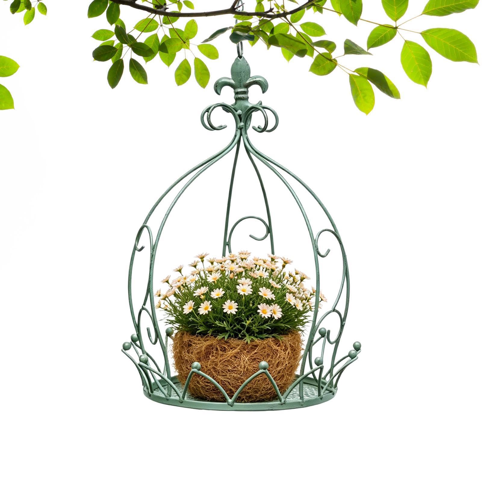 Suspension pour d'intérieur avec chaîne et panier décoratif en métal