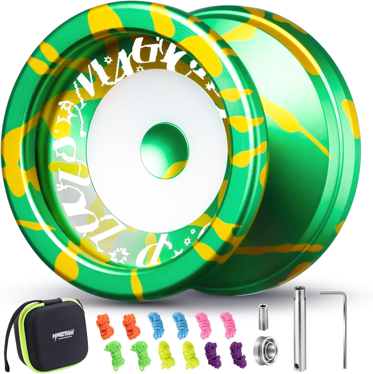 MAGICYOYO V6S LOCUS Responsive Yoyo for Kids, Professional FingerSpin Yo Yo Trick for Adults, Dual Purpose Design with Unresponsive Yoyo Bearing+12 Yo-yo Strings+Bearing Tool+Case Bag (Green Yellow)