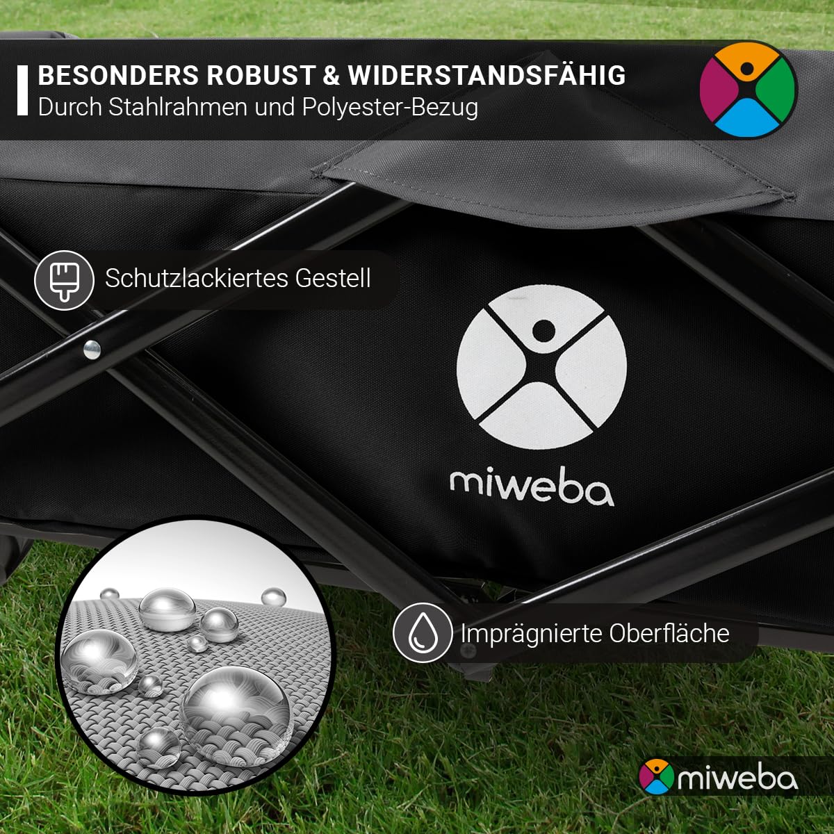 Miweba Faltbarer Bollerwagen MB-30 | Traglast 120 kg - Klappbar - Handwagen faltbar - Transportwagen für Kinder - Kinderwagen - Gartenwagen - Wagen - Strandwagen - Faltwagen (Grau)