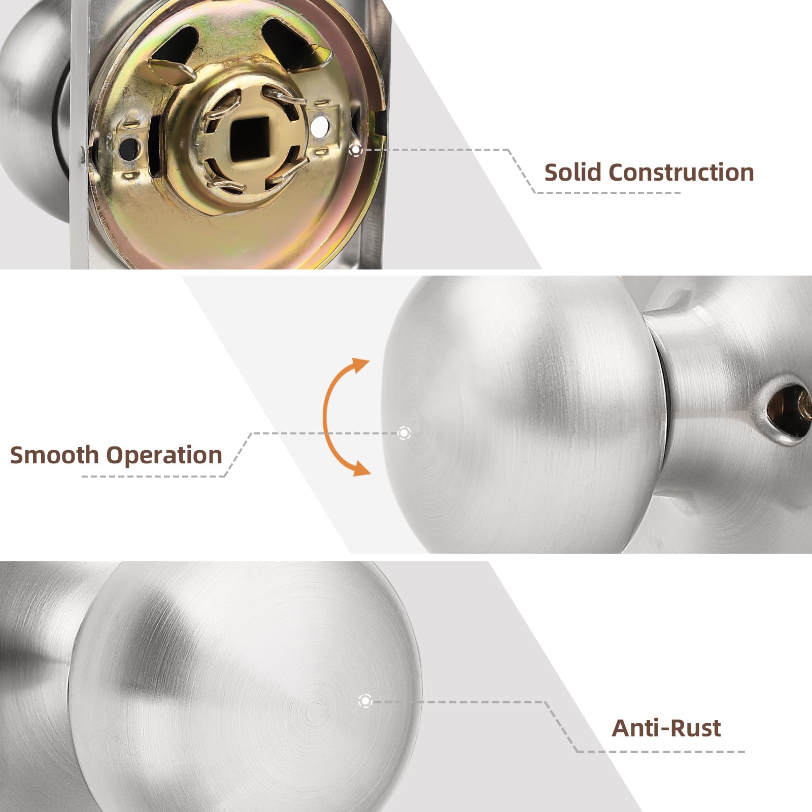 Brushed Nickel Passage Door Knobs - 5 Pack -6