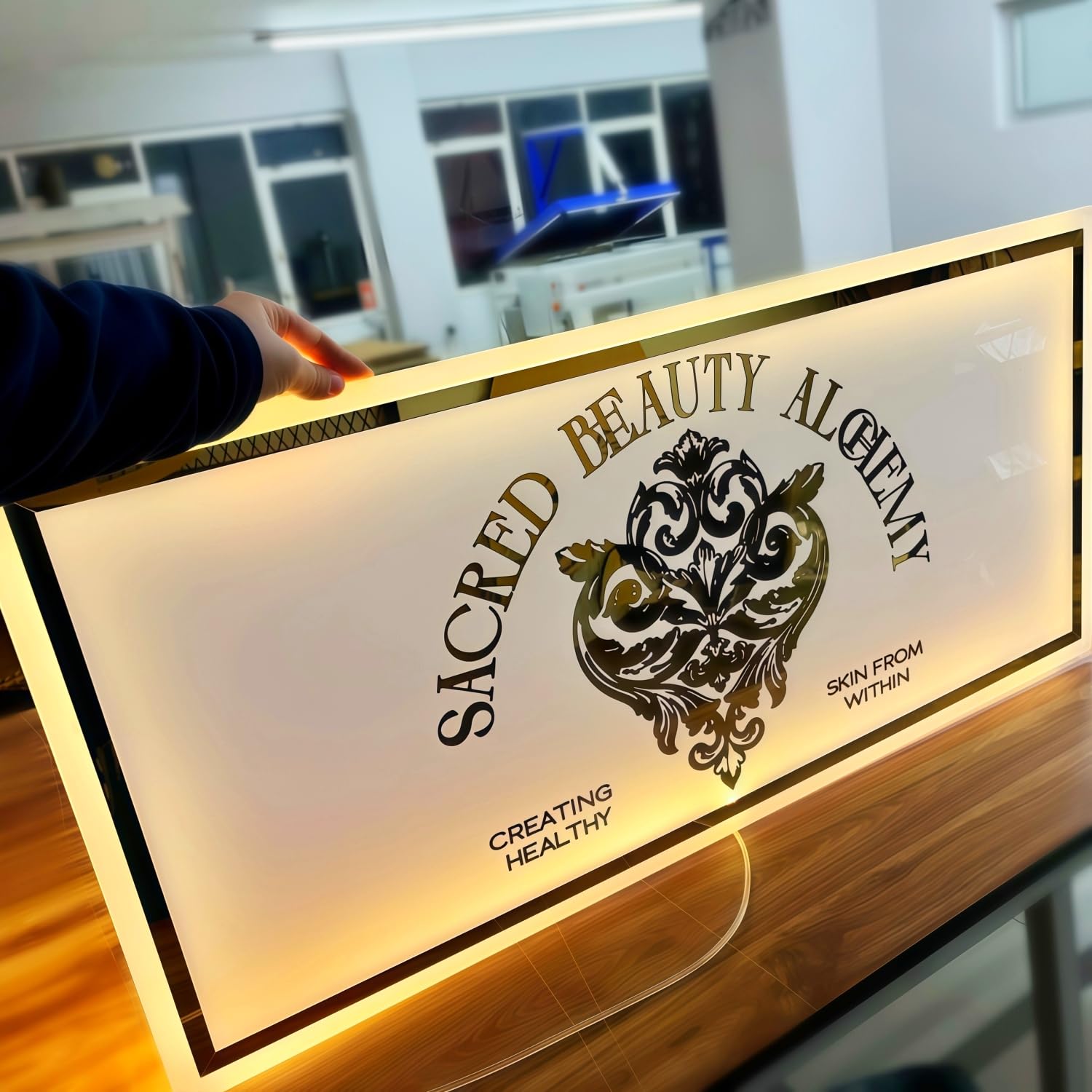 Weladmire Custom Acrylic Backlit Sign, Rectangular Personalized Illuminated Logo Signs For Business, Storefront Design, Office Decor, Nail Salons,
