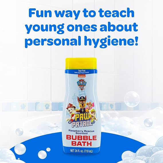 Paw Patrol Scented Bubble Bath Liquid 24 fl oz - Hypoallergenic for Sensitive Skin, No Tears, Dyes, or Parabens, Raspberry Rescue Scented, Long Lasting Bubbles