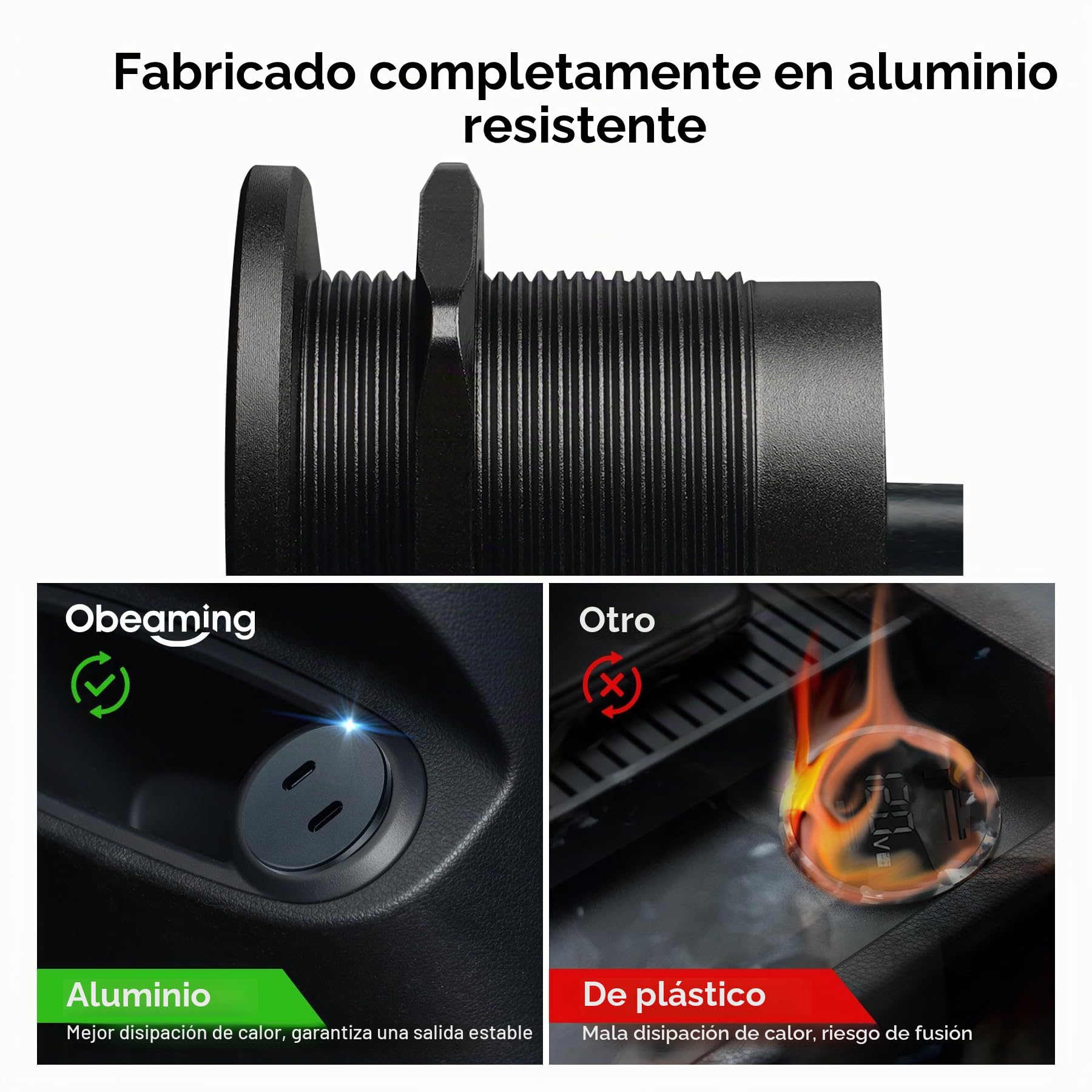 Toma USB 12V Camper Aluminio, Doble Puerto PD 3.0 USB-C 20W Socket, Carga Rápida Cargador USB 12V para Barco Marino Camión Autobús Autocaravana Coche Barco, 2pcs