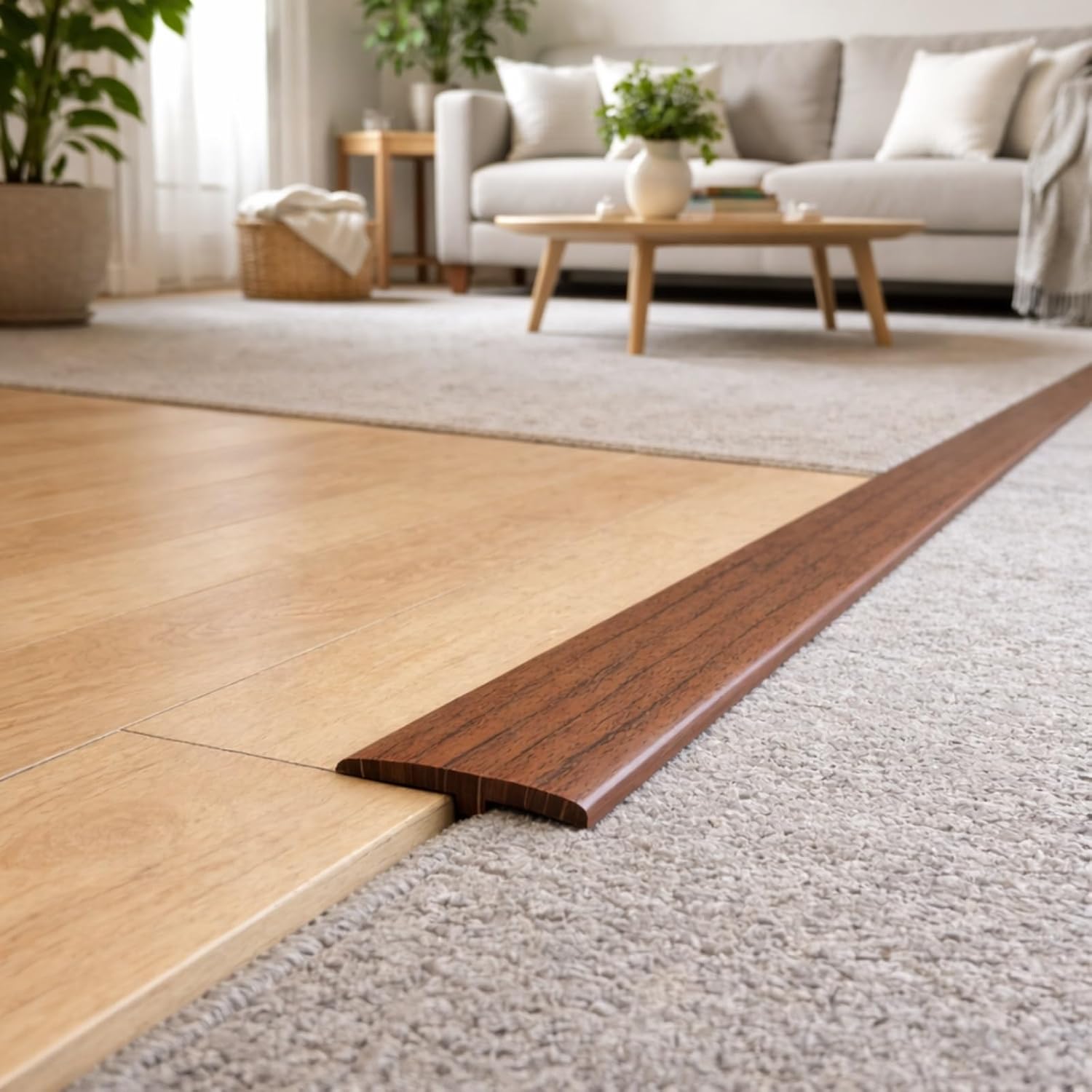 3.3-32.8FT T Molding Trim & Floor Transition Strips, Laminate Flooring 2" Flat Divider Strip for Door Threshold and Joining Flooring Gaps of Laminate Planks Tile(Walnut,2"x19.7FT)