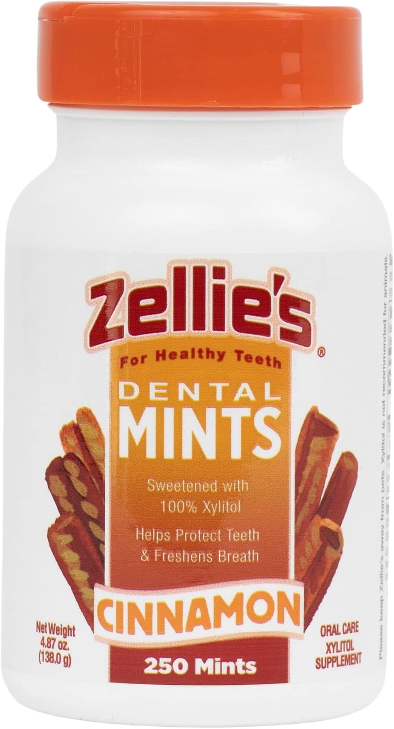 Zellie's 100 Xylitol Sugar Free Cinnamon Breath Mints NonGMO, Low