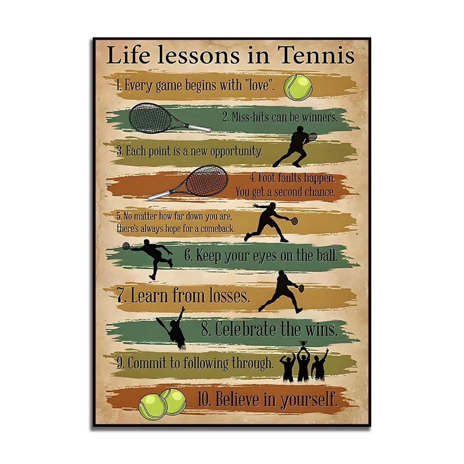 SHINERING Life Lessons In Tennis Vintage Club Decor 10 Tennis Player Tips Poster Family Room Outdoor Wall Decor 40X50Cm Unframed