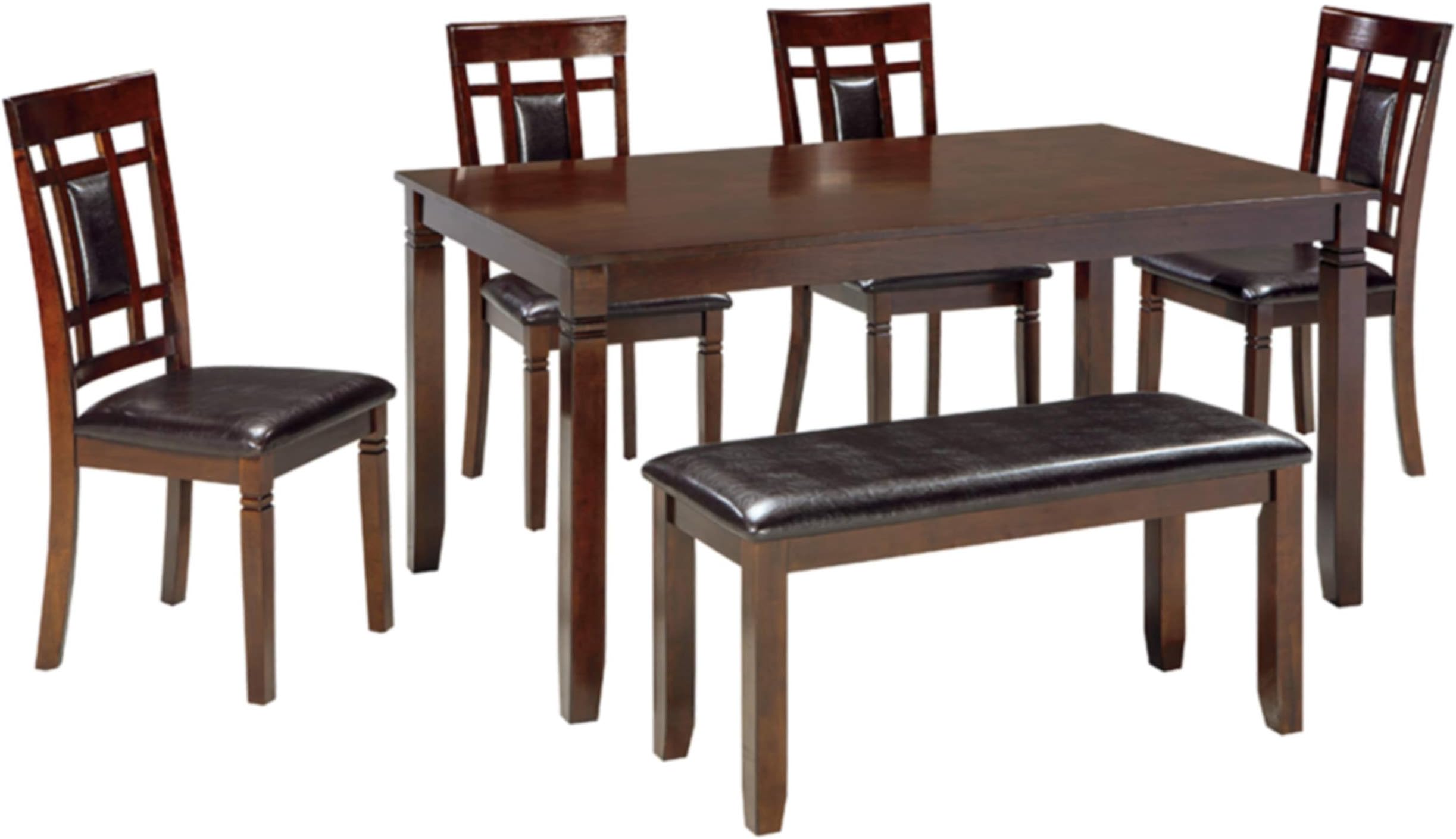 Bennox 6 Piece Dining Set with Upholstered Bench, Table & 4 Upholstered Chairs, Seats 6, Wood, Brown