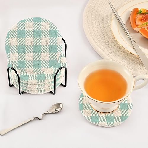 Miniatura 5 de Vichy - Posavasos absorbentes de humedad a cuadros azules para bebidas, paquete de 6 posavasos para vino, absorbentes de agua