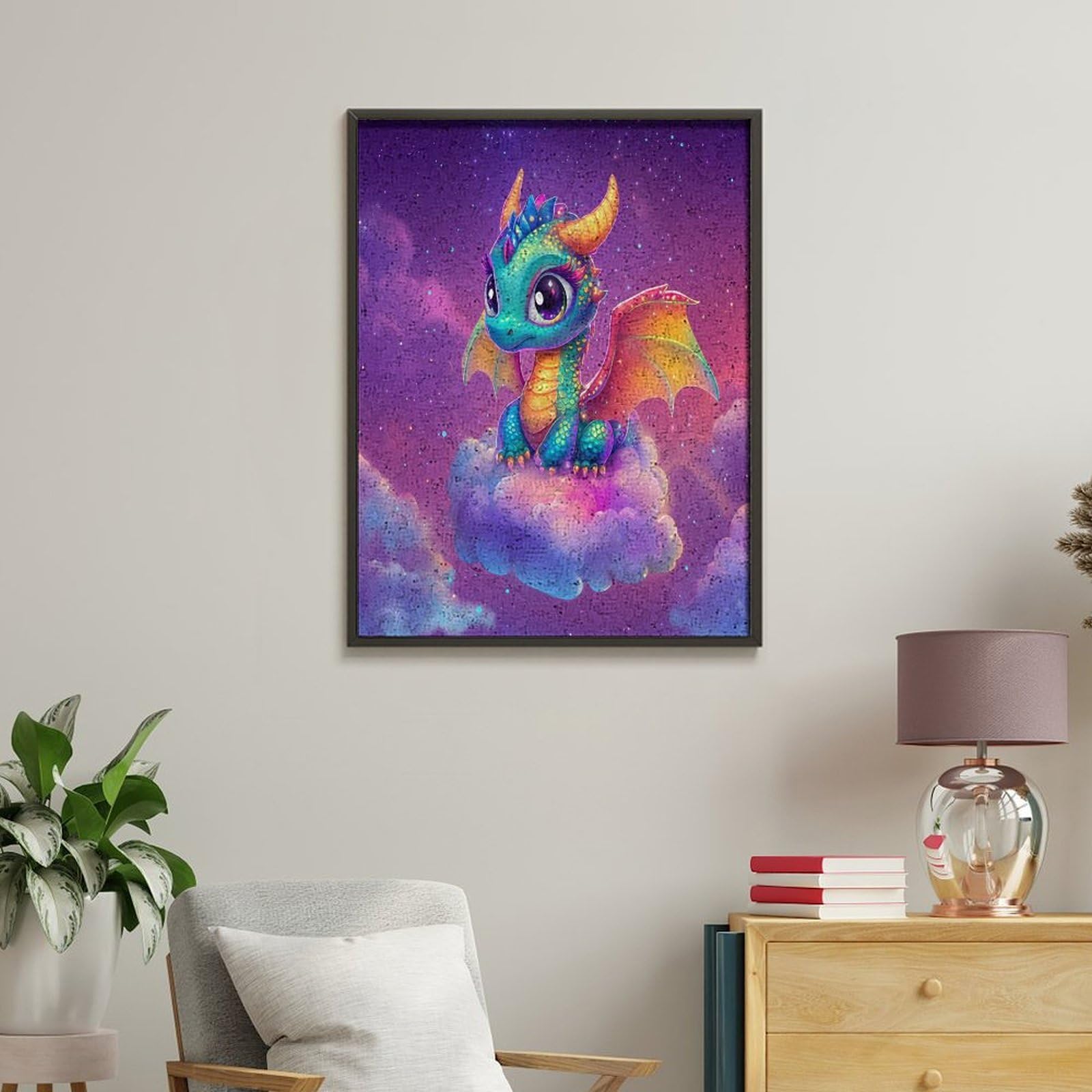 Malen nach Zahlen für Erwachsene, Motiv: süßer Drache, Regenbogenfarben, vertikal, Baumwolle, digitales Ölgemälde, Heimdekoration, Geschenk, 65 x 50 cm
