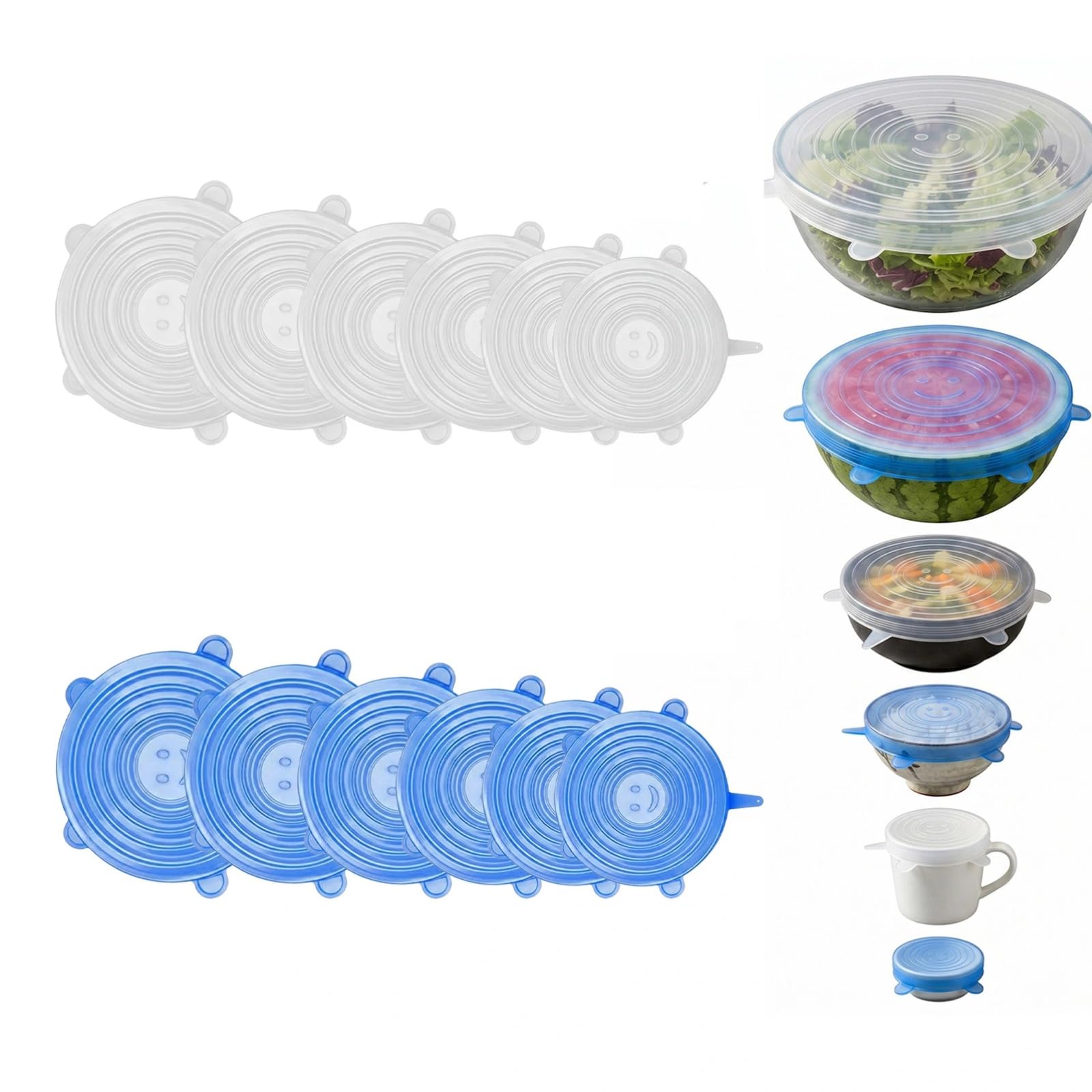12 Pieces Silicone Stretch Lids Food Covers,Stretchy Bowl Cover for Fridge Food Storage, Microwave Safe Plate Covers, Airtight Silicone Containers Lids for Pots, Cups and Tins