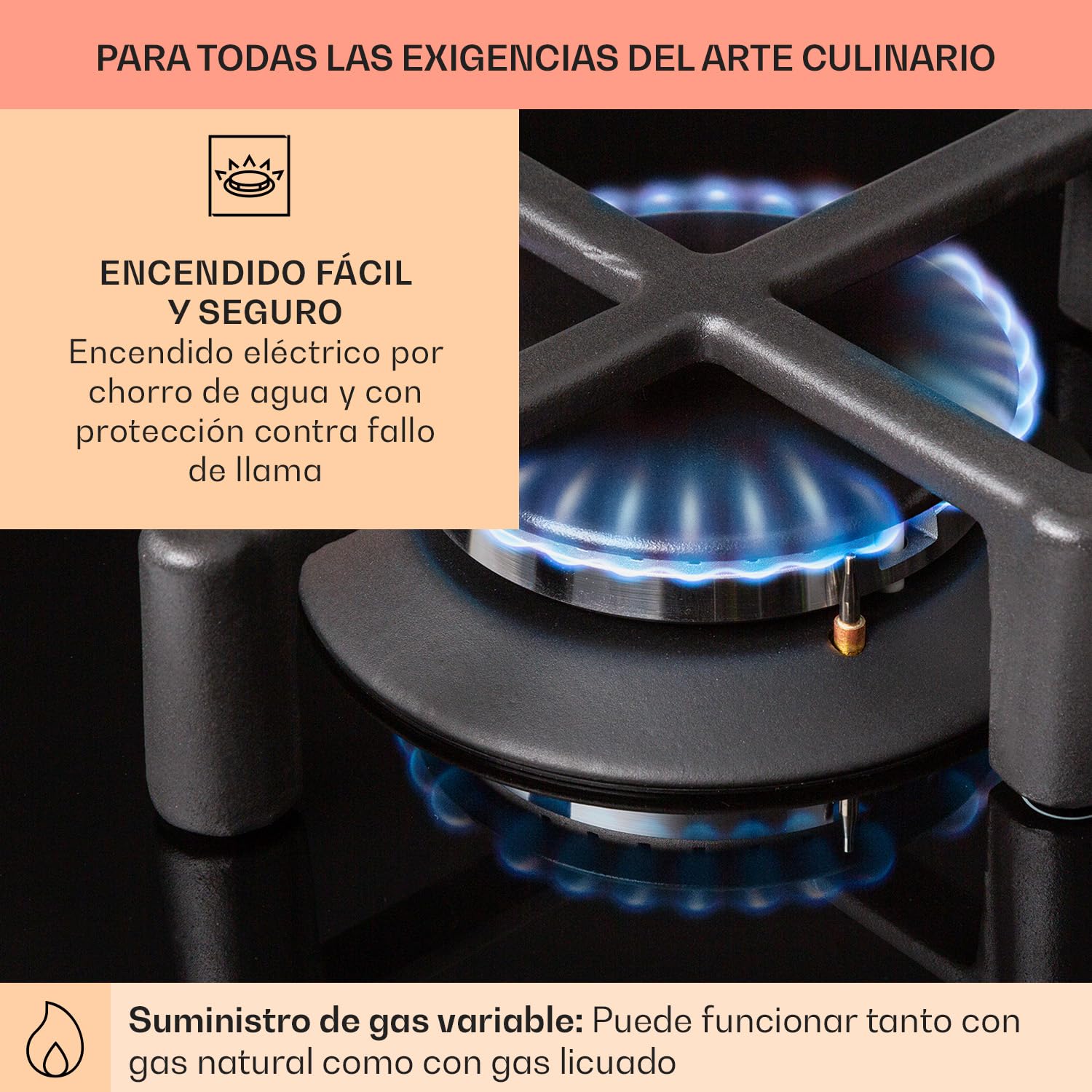 Klarstein Encimera Cocina de Gas, 2 Quemadores, Placa de Gas 4000W para Cocina, Cocinas de con Quemador Wok de Acero Inoxidable, Encimera 2 Fuegos con Quemadores de para Casa