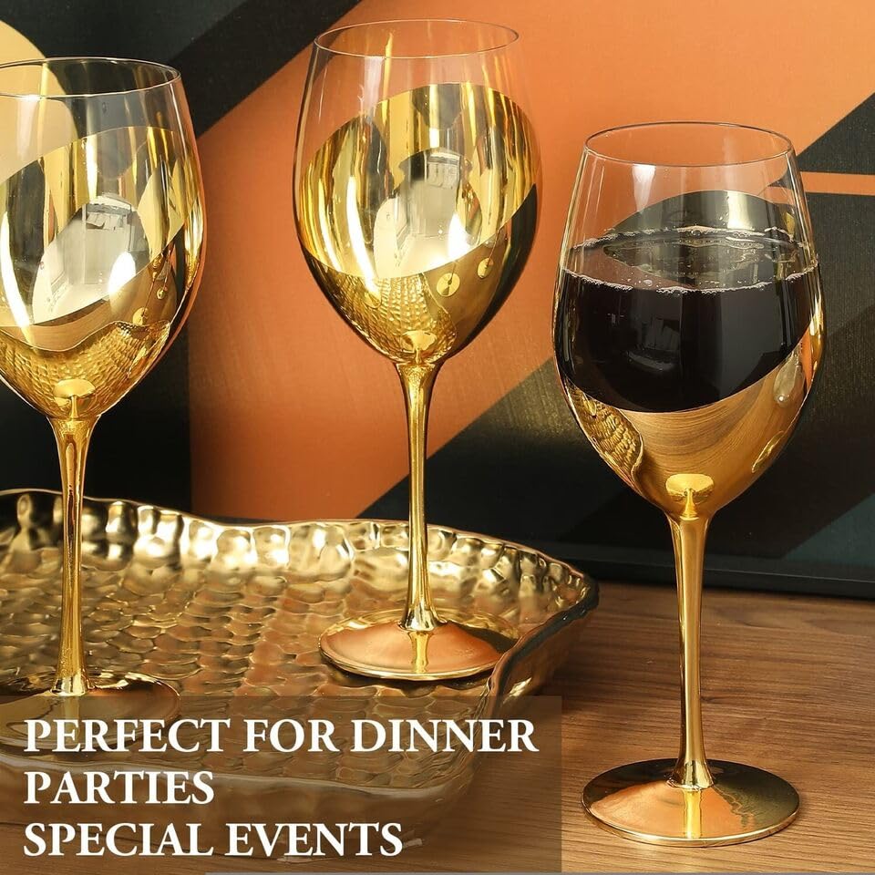 FALKOR Luxury Glassware - 350 ML Gold Colour Plated Long stemmed Sparkling Champagne/Wine Glasses for White or Red Wine- Set of 6. for a Party, Gifting or Even Display at Your bar of Home 4