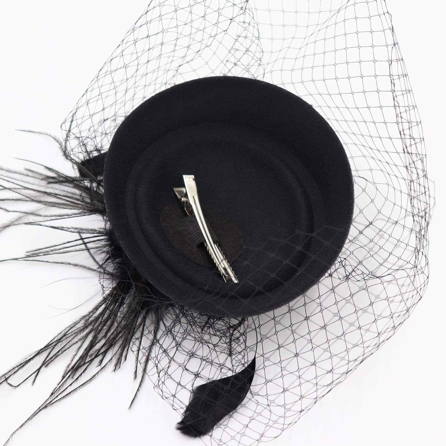 Wheebo Fascinator Hat Flower Feather Mesh Veil Wedding Tea Party Cocktail Hat Headwear for Women Lady Girls - Image 5