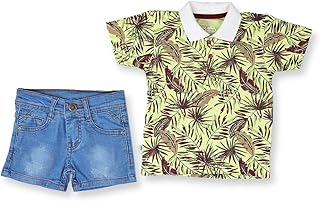 طقم شورت جينز وتيشرت للاطفال بعمر 2+ سنة - اصفر