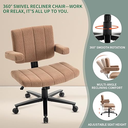 Miniatura 5 de Silla de oficina con tiras cruzadas, VComfortable silla de escritorio con patas cruzadas con brazos y ruedas, silla de juegos de tocador ancha