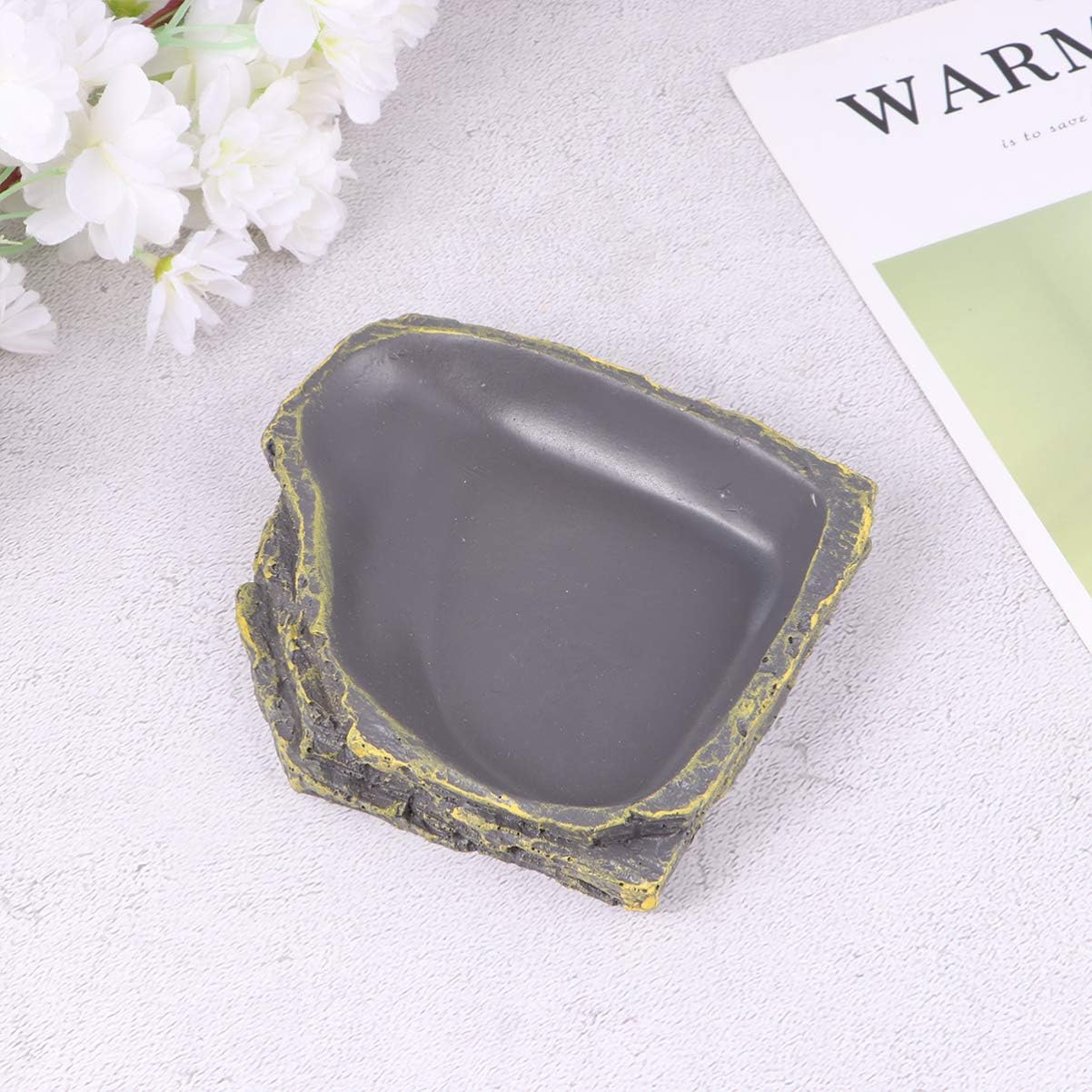 POPETPOP Thick Reptile Feeding Bowl with Slope Design for Small Lizards Turtles Geckos Amphibians Pet Water and Food Dish Durable Terrarium Bowl 4.72X4.33X0.98 Inches