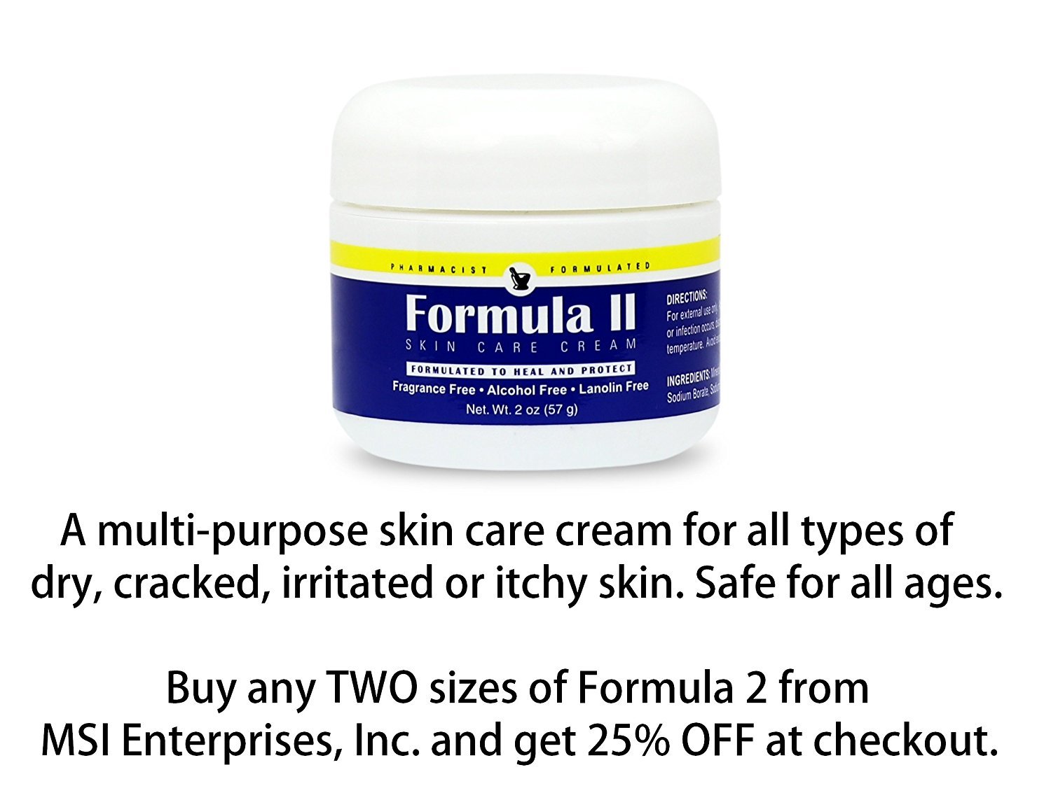 Formula2 Skin Care Cream | For Very Dry Skin Resulting From Diabetic Dry Skin, Eczema, Psoriasis, Dermatitis, Rashes, Burns. For hands, feet, buttocks, and all over. Pharmacist Formulated.
