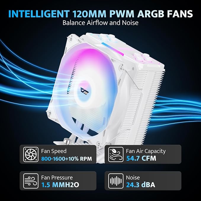 Gabinete PC darkFlash DB330M MATX Full View Dual Glass + Cooler CPU Z4Pro Mist, Torre única de 120 mm, TDP 200 W (Blanco) miniatura 8
