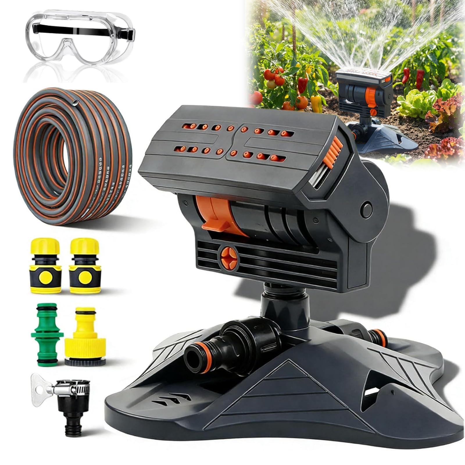 Irrigatore oscillante a 16 ugelli 2026 con timer per irrigazione a doppia zona, mini irrigatori oscillanti turbo per irrigazione da giardino, ampia copertura (B)