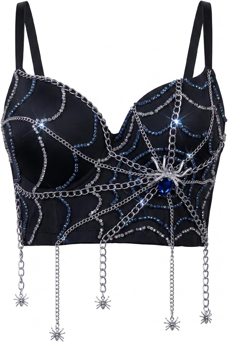 Women's Gothic Halloween Spider Web Rhinestone Bustier Corset Tops