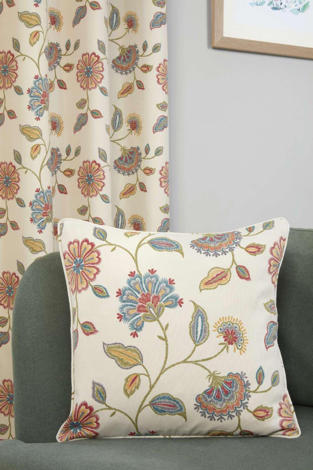 Pikk Multicolor - Fully Lined Shelley - Floral Fully Lined Curtains - 40Mm Eyelet/Ring Top Header - Polycotton (Multi, Cushion Cover (Single))
