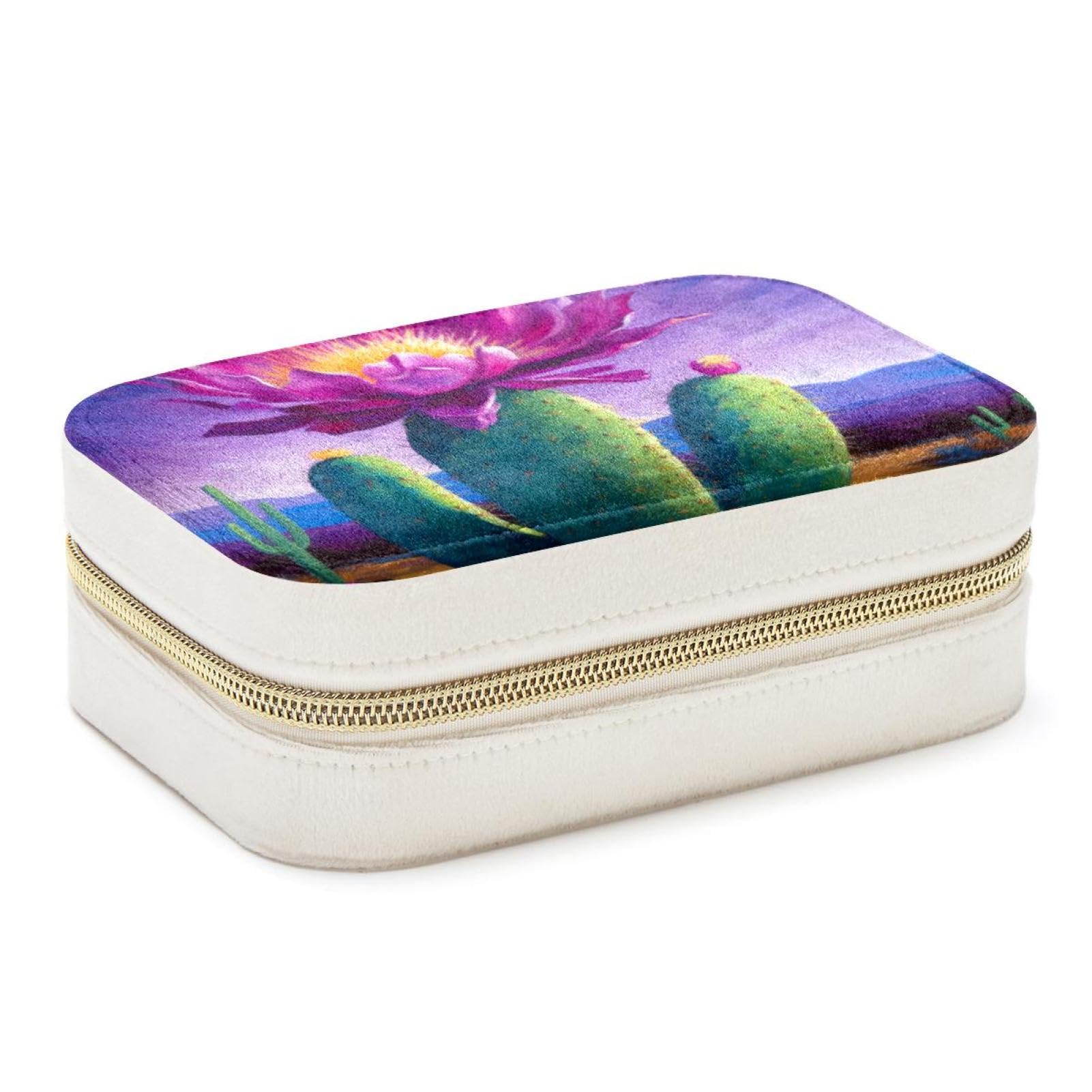 Rangement bijoux double couche cactus violet | Étui protecteur pour colliers et bracelets