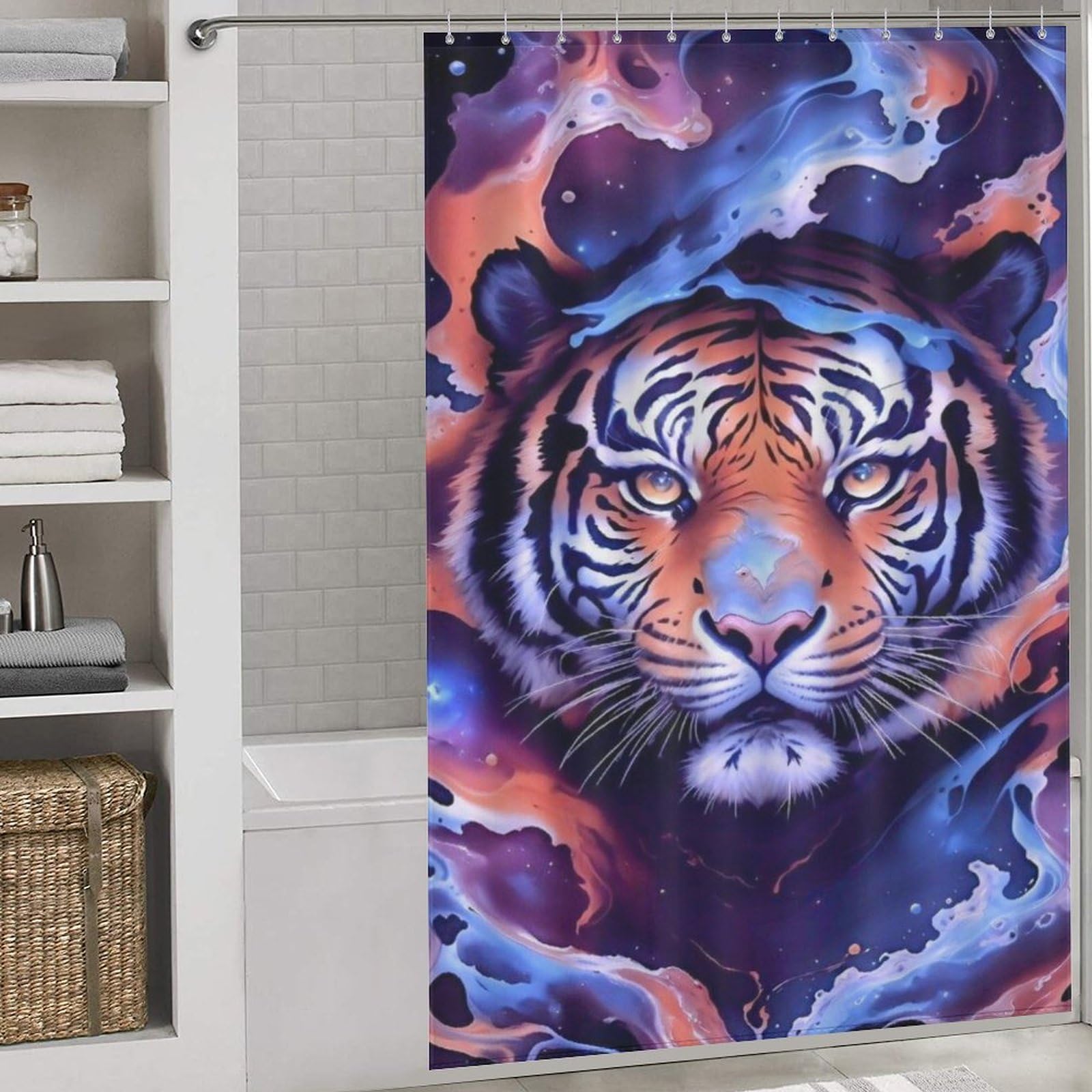 Rideau de douche tigre pour baignoire et salle de bain familiale