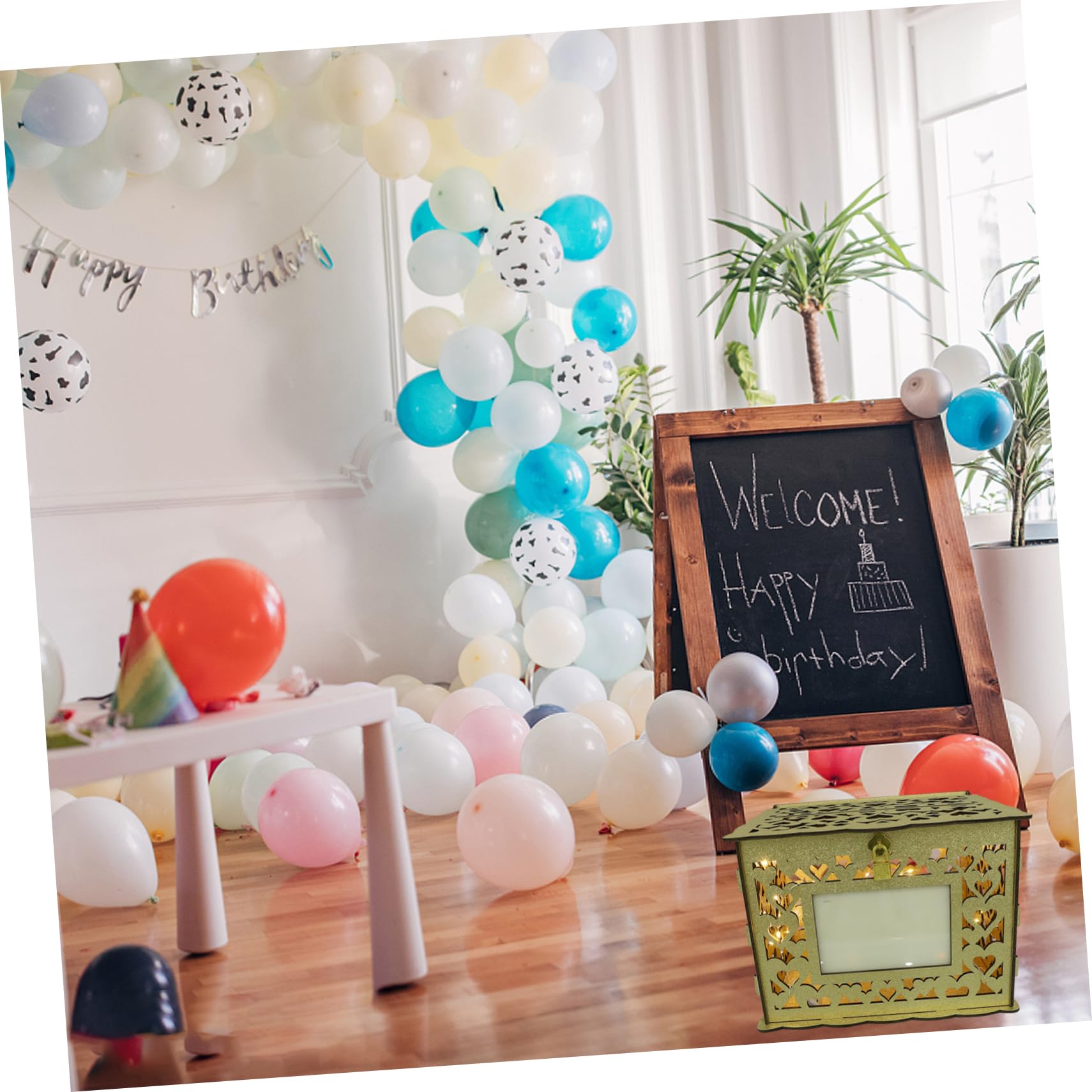 Boîte à Cartes de Mariage en Bois Doré, Design Creux