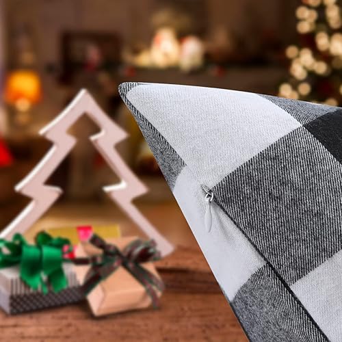 Miniatura 3 de Cootato Fundas de almohada de Navidad, juego de 2 fundas de almohada de algodón a cuadros blancos y negros, 18 x 18 pulgadas, fundas de almohada