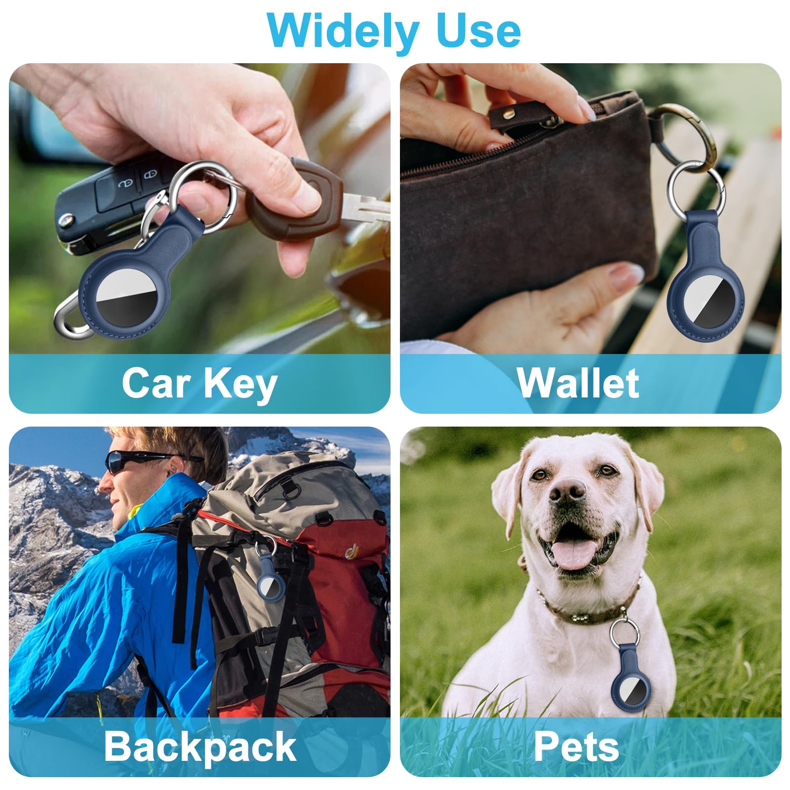 Meliya Funda para AirTag Llavero, Protectora de Cuero Anti-Perdida y Anti-Rasguños (No Incluye AirTags) (Azul) — view 6