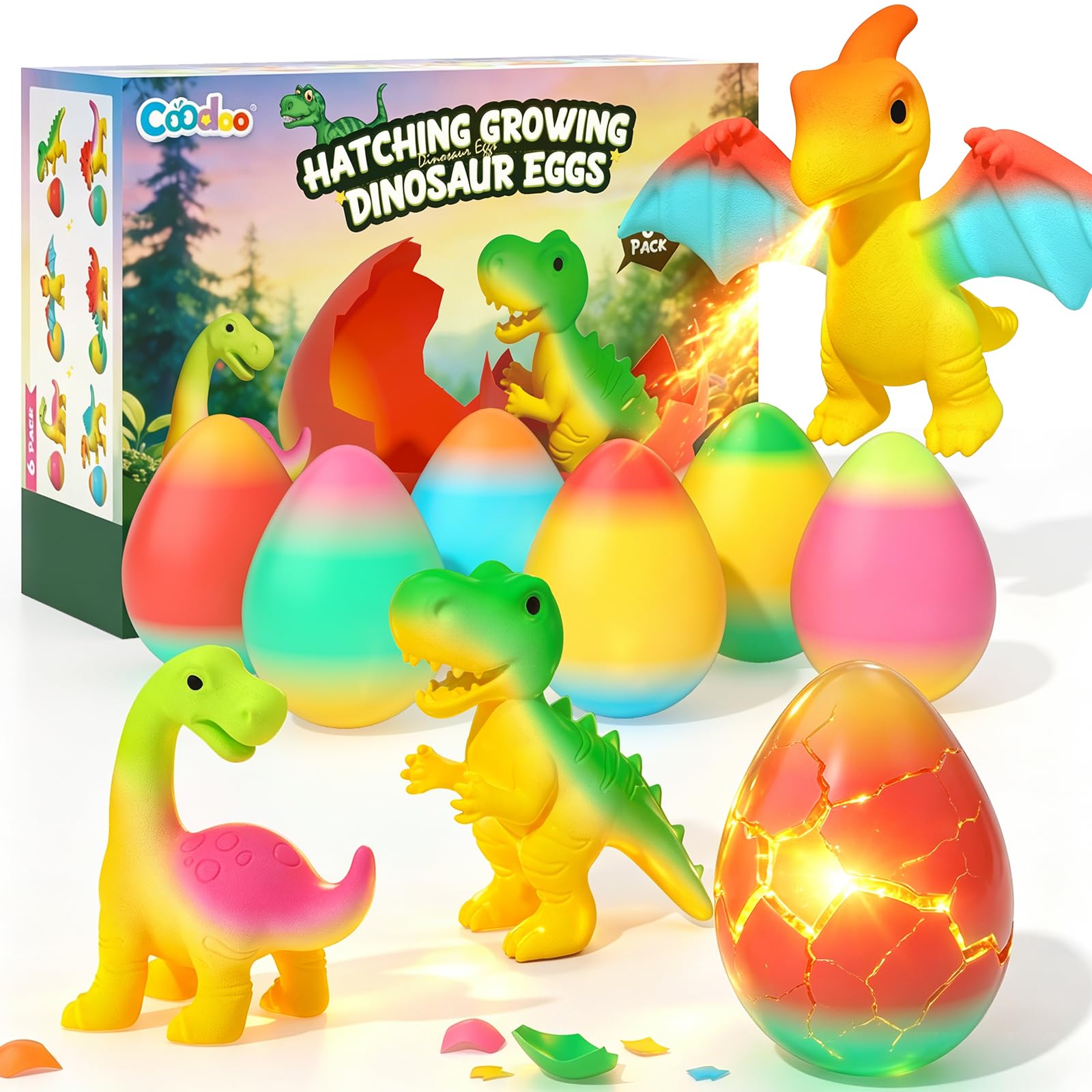 Coodoo Dinosaurier Schlüpf-Ei für Kinder - 6er Pack Dinosaurier Spielzeug für Mädchen und Jungen, Geburtstags und Ostern Geschenke für Kinder ab 3 Jahren, Mädchengeschenke für 3 4 5 6 7 8 Jahre