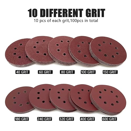 Vista 8 de 100 discos de lijado de grano 120 de 5 pulgadas, papel de lija orbital para carpintería, papel de lija con respaldo de gancho y bucle para lijadoras