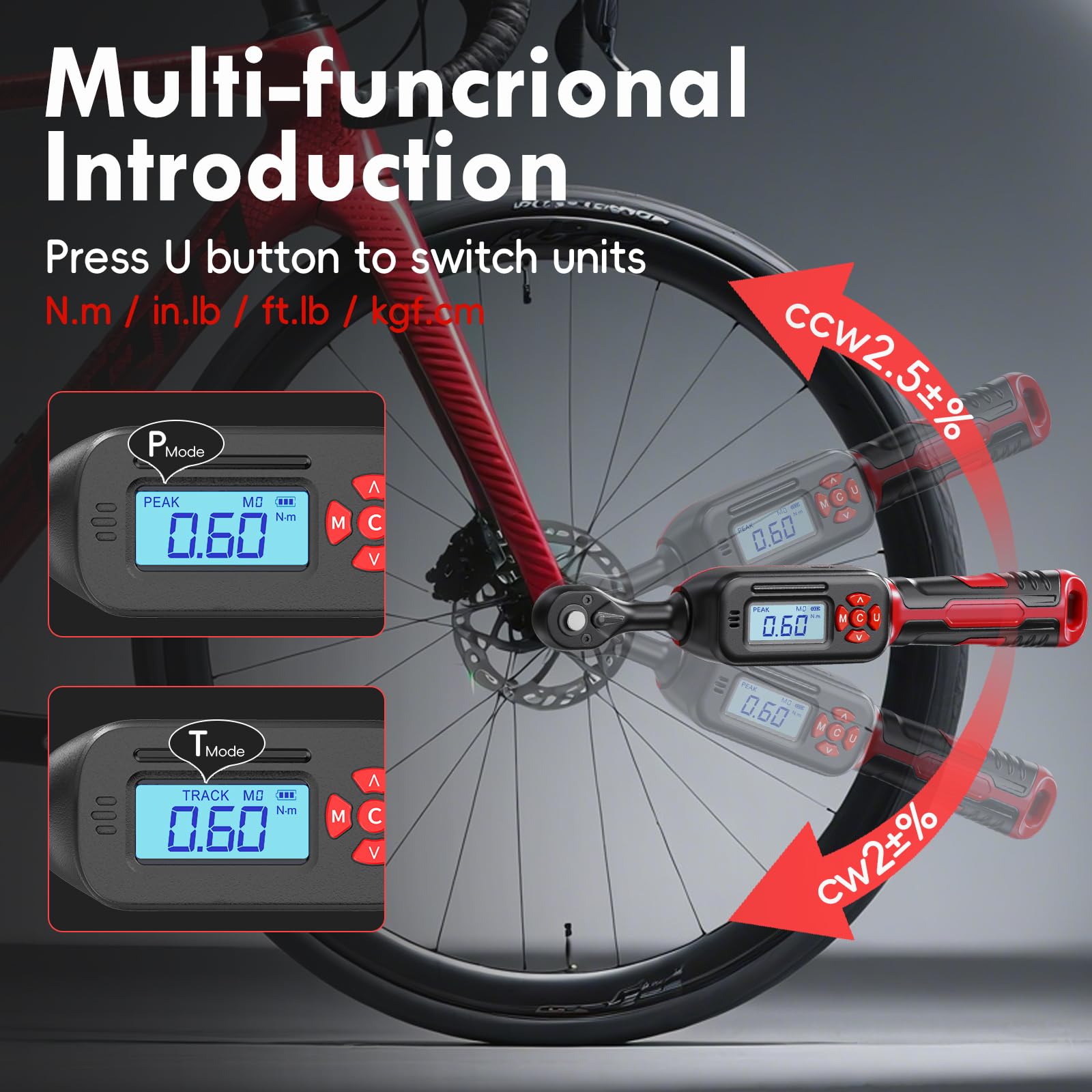 Llave dinamométrica digital de 1,5-340 Nm con pantalla LED | Par de torsión de precisión | Almacenamiento de datos USB y recordatorio triple (rojo, 0,6-12 N.m)