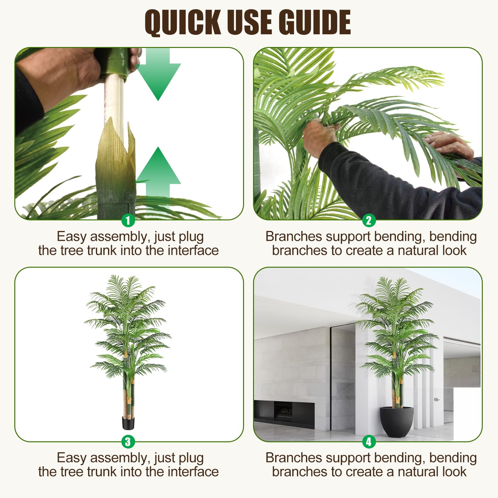 Palmier Artificiel Triple Doré 200cm Haute, Palmier Artificiel Exterieur, Arbre Artificiel Exterieur ou Intérieur pour Maison Chambre Bureau Salon Balcon Jardin Décoration (1Pack)