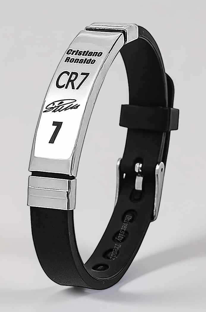 University Trendz Star Football Player Bracelet - Men's Silicone Adjustable Sports Wristband (Black)