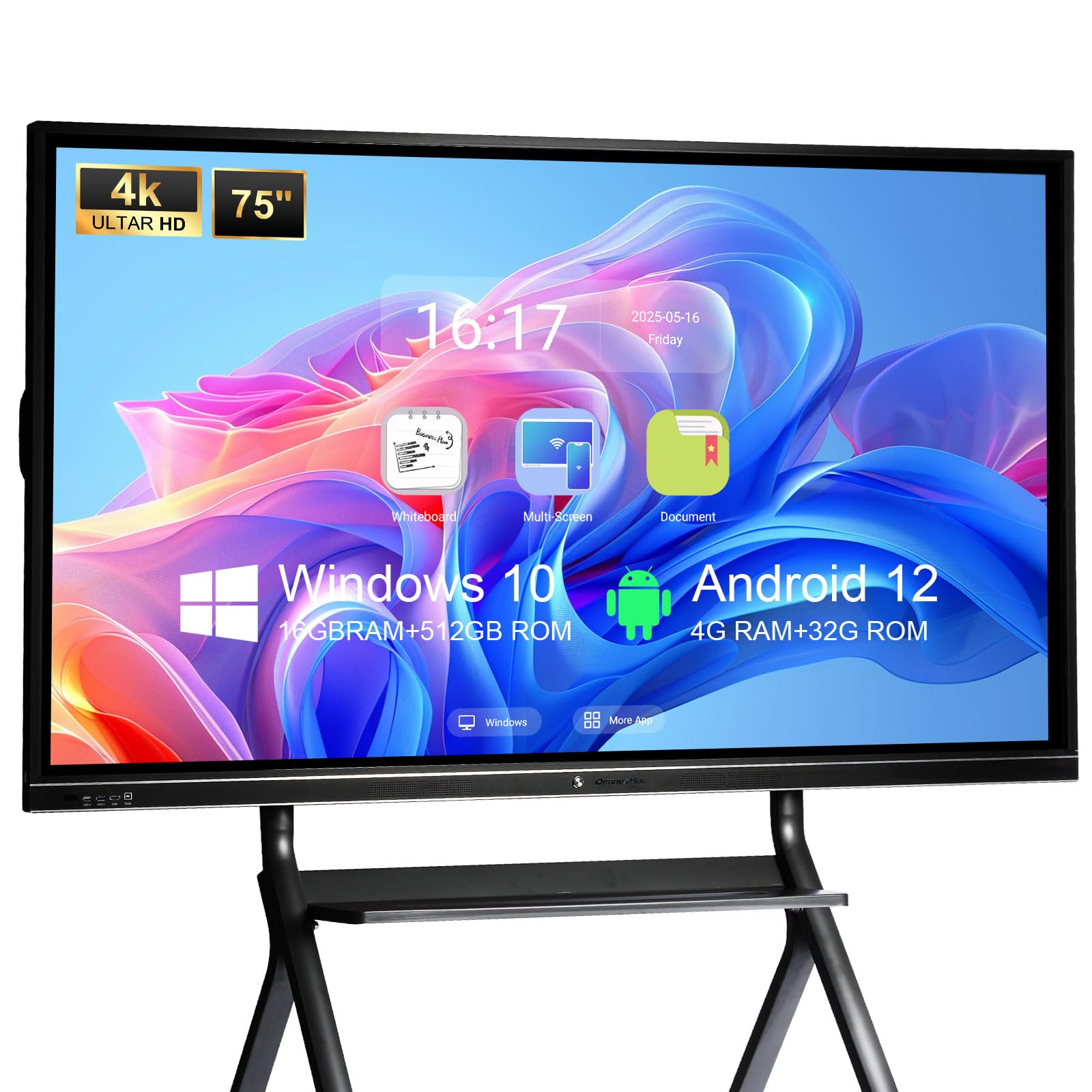 75 Smart Board 4K Electronic Digital Whiteboard with Dual System 8 256 GB Interactive Whiteboard Touchscreen Smart Board