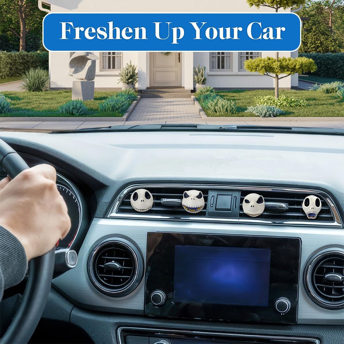 3D Resin Horror Nightmare Skellington Car Air Freshener Vent Clips, Spooky Car Freshener, Horror Air Freshener, Gothic Gifts for Women and Men, Funny Spring Gifts For Movie Fans - Image 3